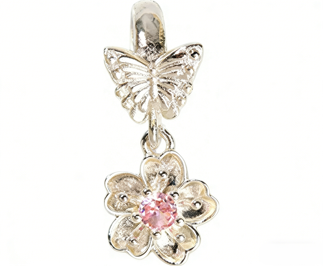 Butterfly Cherry Blossom Pink Diamond Pendant